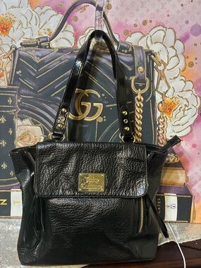 Juicy Couture Black Patented LeatherTote with Gold Plaque
